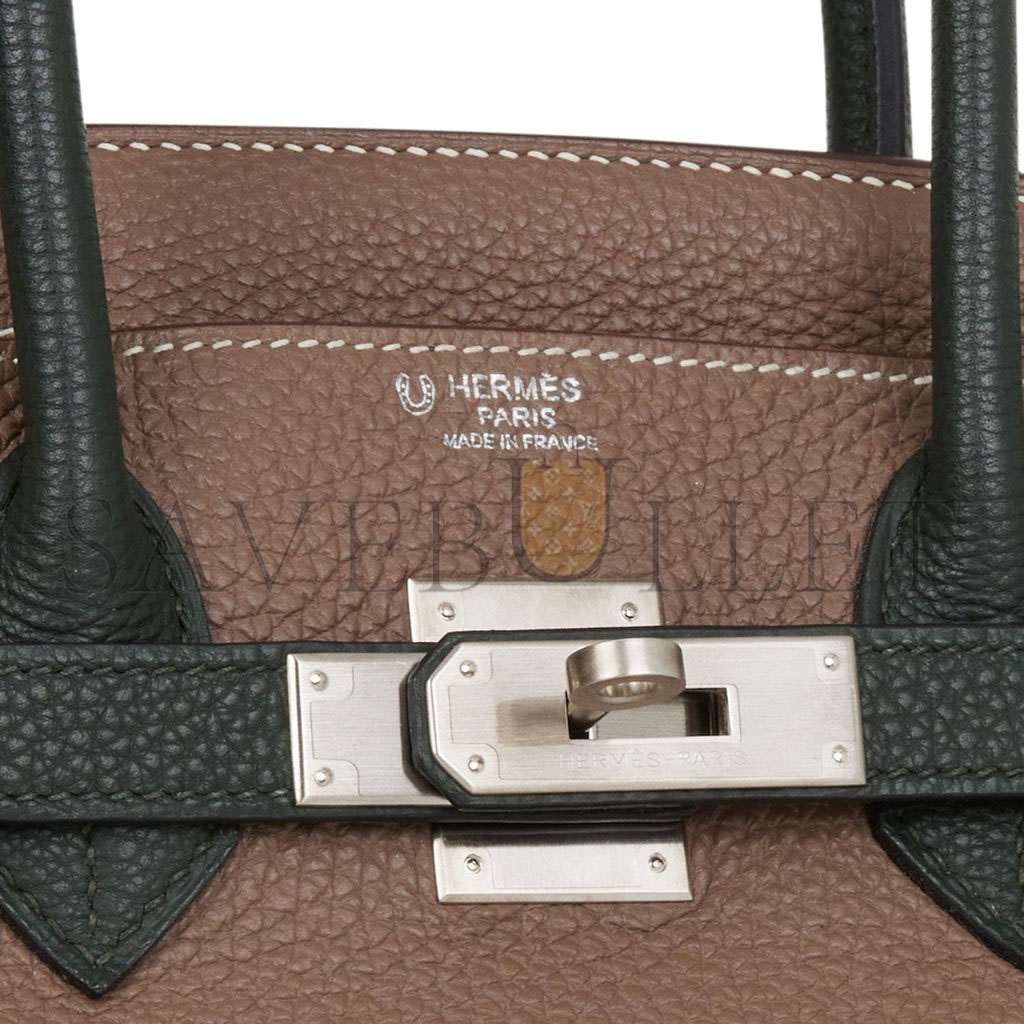 H**me5 SPECIAL ORDER (HSS) BIRKIN 30 ETOUPE AND VERT FONCE TOGO BRUSHED PALLADIUM HARDWARE ( 30cm*22*16cm) Master Quality
